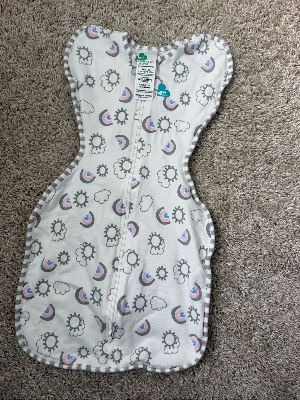 Love to Dream Swaddle Sleep Sack in White with Gray & Pink Accents